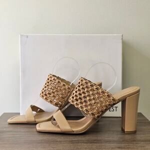 Nine West Women's Mylas Square Toe Heeled Slide Dress Sandal Size 9 Lt Nat NWT